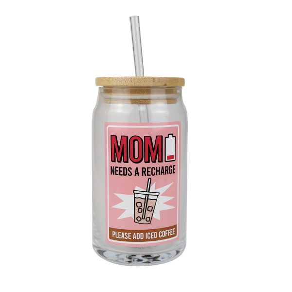 Mom Latte Glass with Lid Online now